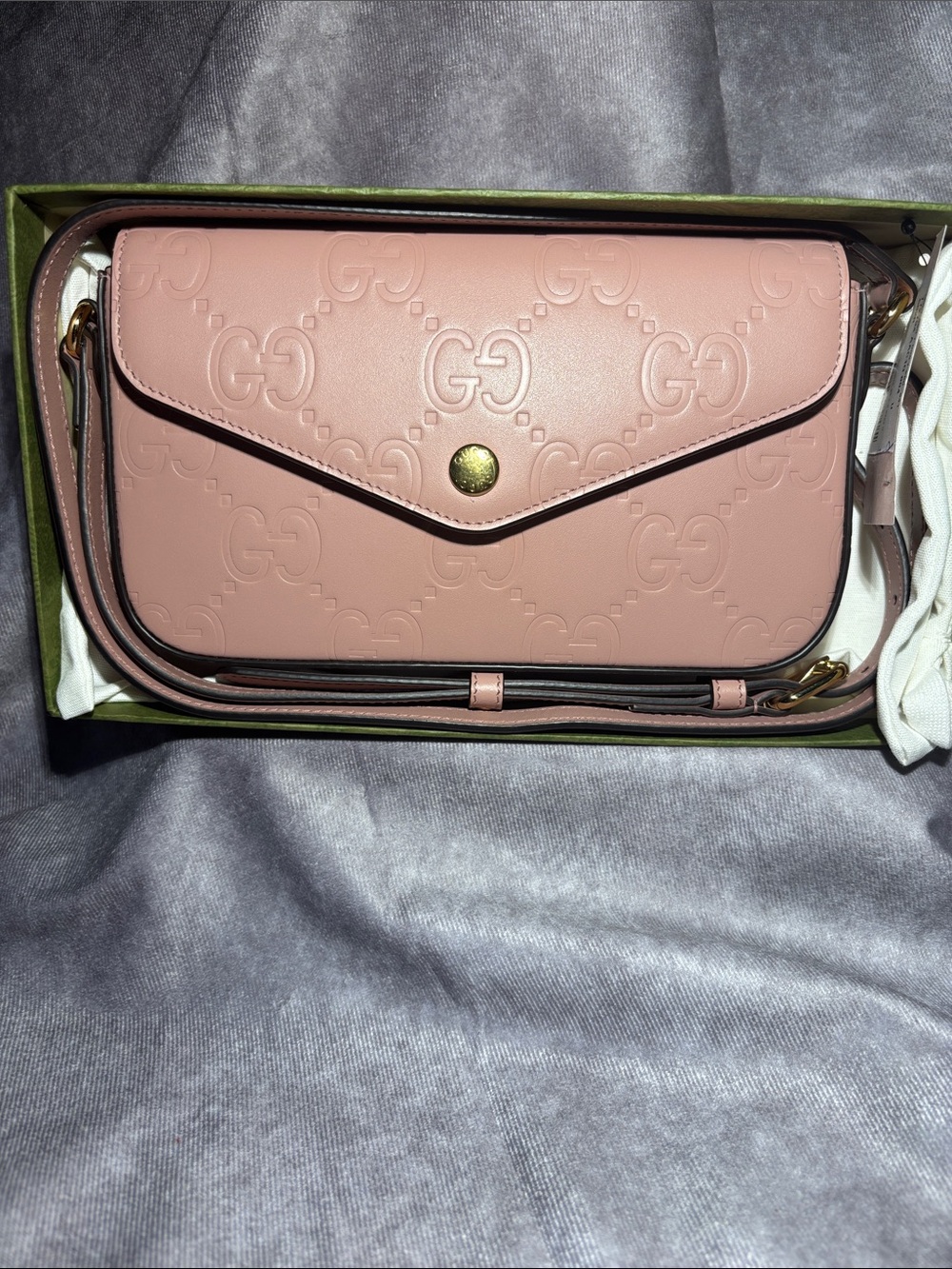 Gucci Blush Pink Embossed GG Crossbody Bag- Dustbag,COA,Box